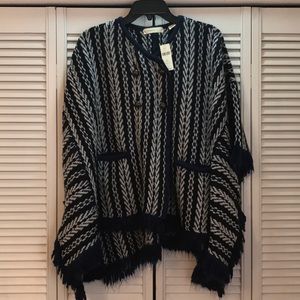 Anthro Tajo Jaquared Poncho/Sleeping on Snow OSFA